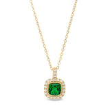 Gold finish sterling silver micropave simulated emerald pendant with simulated diamonds on 18 cable chain