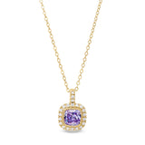 Gold finish sterling silver micropave simulated light amethyst pendant with simulated diamonds on 18 cable chain