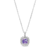 Platinum finish sterling silver micropave simulated light amethyst pendant with simulated diamonds on 18 cable chain