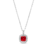 Platinum finish sterling silver micropave simulated ruby pendant with simulated diamonds on 18 cable chain