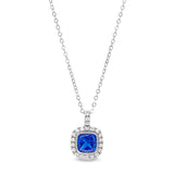 Platinum finish sterling silver micropave simulated blue sapphire pendant with simulated diamonds on 18 cable chain