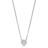 Platinum finish sterling silver micropave small clover shape necklace with simulated diamonds on 16-18 adjustable chain