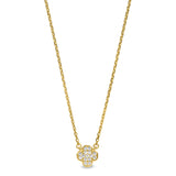 Gold finish sterling silver micropave small clover shape necklace with simulated diamonds on 16-18 adjustable chain