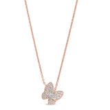Rose gold finish sterling silver micropave butterfly necklace with simulated diamonds on 16-18 adjustable chain