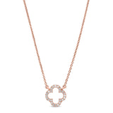 Rose gold finish sterling silver micropave open clover necklace with simulated diamonds on 16-18 adjustable chain