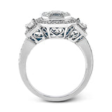 Featuring an eye-catching design, this stunning white and rose gold ring is highlighted by a 1.01 ctw center mosaic of white diamonds, accented by .28 ctw round white diamonds, .49 ctw emerald cut white diamonds, and .11 ctw round pink diamonds.
