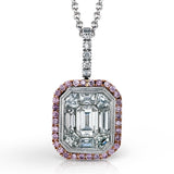 18K white and rose gold pendent featuring .78cttw white diamonds and .09cttw pink diamonds.