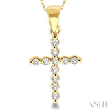 1/10 Ctw Round Cut Diamond Cross Pendant in 10K Yellow Gold with Chain