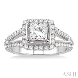 1 1/6 Ctw Diamond Engagement Ring with 3/4 Ct Princess Cut Center Stone in 14K White Gold