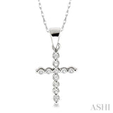 1/10 Ctw Round Cut Diamond Cross Pendant in 10K White Gold with Chain