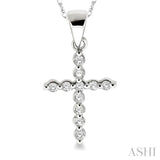 1/10 Ctw Round Cut Diamond Cross Pendant in 10K White Gold with Chain