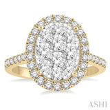 1 1/2 Ctw Oval Shape Diamond Lovebright Ring in 14K Yellow and White Gold