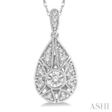 1/8 Ctw Lattice Pear Shape Round Cut Diamond Pendant With Chain in 10K White Gold