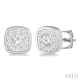 1/3 Ctw Cushion Shape Round Cut Diamond Lovebright Bezel Stud Earring in 14K White Gold