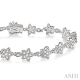 1 1/5 Ctw Flower and Marquise Link Diamond Bracelet in 14K White Gold