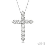 1/4 Ctw Round Cut Diamond Cross Pendant in 14K White Gold with Chain