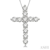 1/4 Ctw Round Cut Diamond Cross Pendant in 14K White Gold with Chain