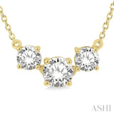 1 Ctw Three Stone Round Cut Diamond Necklace in 14K Yellow Gold