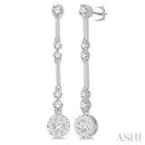 3/4 Ctw Tri-Section Lovebright Round Cut Diamond Bar Link Earrings in 14K White Gold