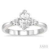 3/4 Ctw Tri-Mount Diamond Engagement Ring With 1/2 Ctw Marquise Cut Center Stone in 14K White Gold