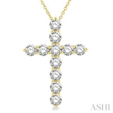 3 Ctw Latin Cross Round Cut Diamond Pendant With Chain in 14K Yellow Gold