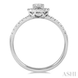 1/3 Ctw Oval Shape Round Cut Diamond Fashion Petite Ring with 1/6 Ct Oval Cut Center Stone in 14K White Gold