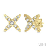 1/10 Ctw 'X' Shape Round Cut Diamond Petite Fashion Earrings in 14K Yellow Gold