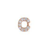 Rose Gold Finish Sterling Silver Micropave C Initial Charm with Simulated Diamonds