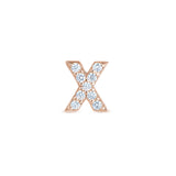 Rose Gold Finish Sterling Silver Micropave X Initial Charm with Simulated Diamonds