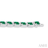 4X3 MM Emerald Cut Emerald and 2 1/5 Ctw Round Cut Diamond Halo Precious Bracelet in 14K White Gold