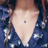 7X5 MM Pear Cut Amethyst and 1/20 Ctw Round Cut Diamond Semi-Precious Pendant With Chain in Sterling Silver