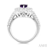 7X5 MM Pear Cut Amethyst and 1/20 Ctw Round Cut Diamond Semi-Precious Ring in Sterling Silver