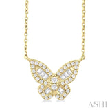 1/3 Ctw Petite Butterfly Baguette and Round Cut Diamond Fashion Pendant With Chain in 10K Yellow Gold
