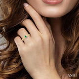5x3 MM Pear Cut Emerald and 1/10 Ctw Curb & Cuban Link Round Cut Diamond Halo Precious Ring in 10K Yellow Gold