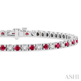 1 1/2 ctw Square Box Link 2.5MM Ruby and Round Cut Diamond Precious Tennis Bracelet in 14K White Gold