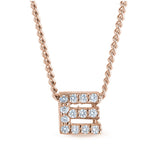 Rose gold finish sterling silver micropave e initial pendant with simulated diamonds on 18 curb chain