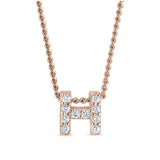 Rose gold finish sterling silver micropave h initial pendant with simulated diamonds on 18 curb chain