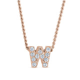 Rose gold finish sterling silver micropave w initial pendant with simulated diamonds on 18 curb chain