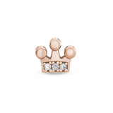 Rose gold finish sterling silver crown charm with simulated diamonds