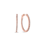 Rose gold finish sterling silver micropave inside out medium hoop earrings with simulated diamonds