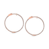Rose gold finish sterling silver micropave side stones large hoop earrings with simulated diamonds