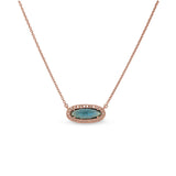 Rose gold finish sterling necklace with simulated london blue topaz and simulated diamonds on 16 - 18 adjustable chain