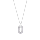 Platinum finish sterling silver micropave open oval pendant with simulated  diamonds on 16 - 18 adjustable chain