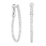 Platinum finish sterling silver micropave 1.75  teardrop hoop earrings with simulated  diamonds