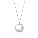 Platinum finish sterling silver pendant diamonds inside on the bottom and  around the circle on 16 - 18 adjustable chain