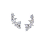 Platinum finish sterling silver climber earrings with a cluster of simulated diamonds