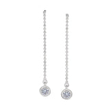 Platinum finish sterling silver threader drop earrings with a simulated diamond