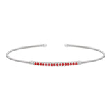Rhodium finish sterling silver cable cuff bracelet with simulated garnet birth gems - january
