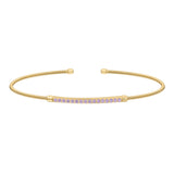 Gold finish sterling silver cable cuff bracelet with simulated light amethyst birth gems - june