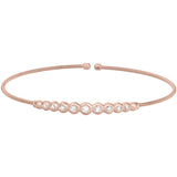 Rose gold finish sterling silver cable cuff bracelet with graduated simulated diamonds